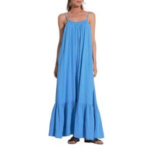 Anthropologie Elan Aqua Blue Maxi Dress Women's M Medium Resort Oversized NEW